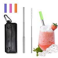 Reusable Drinking Straws Telescopic Portable Stainless Steel Straw with Case & Cleaning Brush Black PU Case …