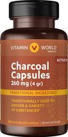 Vitamin World Activated Charcoal Capsules 260mg 100 Capsules, Digestion, Absorbs, Bloating and Gas Relief, Tooth Whitening, Rapid-Release, Gluten Free
