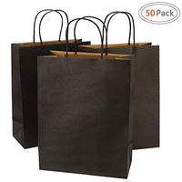 Road 10x5x13 Inches 50pcs Kraft Paper Bags with Handle, Gift, Shopping Bag, Merchandise, Party Bag (Black)