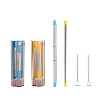Collapsible Reusable Straws Stainless Steel Metal Drinking Straw Portable Straw with Case(YellowBlue)
