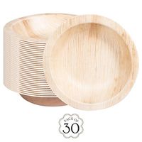 Cubicity JSC Palm Leaf Round Bowl 6 x 6 Inch 30 Pieces, Eco Friendly Biodegradable Disposable Bamboo Party Supplies Dinner Lunch Kitchen Tableware Home Food Snack Serving Plates, Natural Palm Leaf