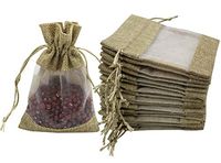 Burlap Drawstring Bags, Wisonique 25 Pcs Small Burlap Bags Bulk with One Side Organza, Burlap Bags for Gifts, Small Party Favor Bags, Jewelry Bags, Wedding Favor Bags- 4 X 5.7inch