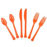 JAM PAPER Premium Extra Heavy Weight Cutlery - Assorted Utensils Set - Orange - 24 Disposable Utensils/Box