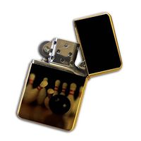 Gold Flip Top Refillable Windproof Lighter - Bowling Alley Lighter Gold
