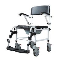 SMLCTY 4-in-1 Commode Chair Toilet Chair on casters Wheelchair Shower Transport Chair Bathroom Stool, 4-Wheel Brake Foldable
