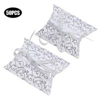 Alinory Gift Box，50pcs Gift Box Candy Ribbon Paper Boxes Wedding Birthday Party Decoration(Sliver Floral)