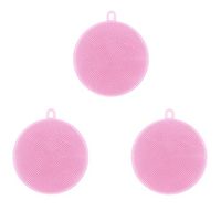 Yu2d 🌹🌹 3Pcs Silicone Dish Washing Sponge Scrubber Kitchen Cleaning Antibacterial Tool （Pink）