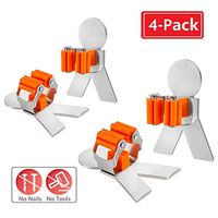 Broom Holder Wall Mount No Drill Damage To Wall Super Self Adhensive Broom and Mop Holder Stainless Steel Spring Clip Silicone Protector Broom Grippers Hold Up To 10 Pounds, 4 Pack