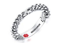 Mealguet Jewelry WARFARIN-12mm Stainless Steel Medical Alert ID Chain Bracelets for Men, 8.2"/Deep Black Engraving