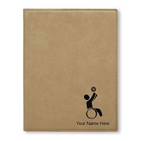 Large 9.5" X 12" Portfolio Notepad, Wheelchair Basketball, Personalized Engraving Included (Light Brown)