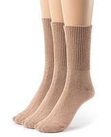 Silky Toes 3 or 6 Pack Women’s Bamboo Diabetic Seamless Soft Non-Binding Crew Socks, Also Available In Plus Sizes (13-15 (Queen), Khaki -3 Pairs)