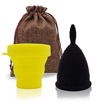TIMKDLE Reusable Menstrual Cup(Black) with Foldable Sterilizing Cup（Yellow） Set Feminine Hygiene Period- Carry Bag