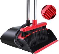 Broom and Dustpan Tiumso Dust pan Broom Set with Upgrade Combo and Sturdiest Extendable Long Handle,4 Layers Bristles,Upright Standing for Garden, Home, Office, Kitchen, Lobby(Black+red)