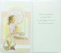 To you Dear Niece on Your First Communion Day Greeting Card. Includes envelope.