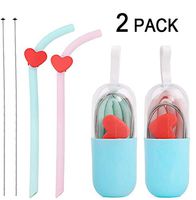 HUAYF Collapsible Straws - 2 Pack Silicone Straws with Cases Set and Cleaning Brushes BPA Free, Portable Straws for Office, Home and Travel