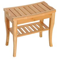 HomCom 20" Long Bamboo Wood Shower Bench Seat with Lower Storage Shelf