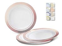 " OCCASIONS" 40 Plates Pack, Heavyweight Disposable Wedding Party Plastic Plates (7.5'' Appetizer/Dessert Plate, Celebration White & Rose Gold)