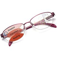 LianSan Womens Hollow Metal/Acetate Progressive Multifocal Blue Light Blocking Reading Glasses Computer Readers for Women Red 3.50
