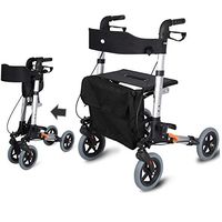 Four Wheel Can Be Wheelchair Standard Walkers & Walking Frames，Aviation Aluminum Lightweight Folding Rollator，Old Man Trolley Shopping Cart Assisted Walking (Color : Black)