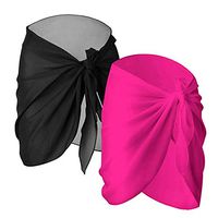 LQRACHEL 2 Pieces Beach Coverups for Women Solid Beach Sarong Pareo Swimwear Chiffon Wrap