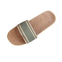 Flax Home Slippers Indoor Floor Shoes Cross Belt Silent Sweat Slippers for Summer Women Sandals Men Flip Flops Green