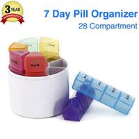 GSLL 7 Days Pill Organizer Box, Medicine Remainder Round Small Pill Case 28 Compartments Rainbow Color