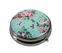 Luxcase Custom Stainless Steel Round Glass Gun Silver Pill Case Pocket Medical Tablet Holder Decorative Box (Vintage Floral Flowers)