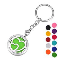 HOUSWEETY Aromatherapy Essential Oil Diffuser Key Chain - Stainless Steel Locket Keychain,11 Refill Pads(Engraving)
