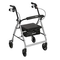 4 Wheel Rollator, Lightweight Folding Silver Aluminum Frame, 6" Caster Wheels, Adjustable 32" to 37"