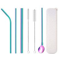 8.5 inch Stainless Steel Straws, Set of 4,Drinking Reusable,Multicolored Metal Straws for Tumblers Rumblers Cold Beverage,Curved with 2 Cleaning Brush(rainbow)