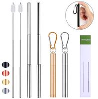 2 Pack Telescopic Reusable Straws with Portable Carrying Case, Cleaning Brush, Carabiner Silicone Tips & Keychain - Christmas Stocking Stuffers for Kids & Family (Silver - Gold)
