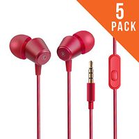 Disposable Wholesale Bulk 3.5mm wired earbuds earphone headset 5 Pack for Iphone, Android, MP3 Player (Red)