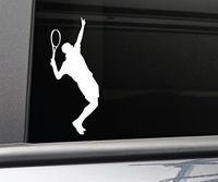 Tennis Player Male Vinyl Decal Laptop Car Truck Bumper Window Sticker, 6.5" x 2.75", White