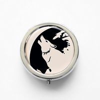 RhyNSky Animal Wolf Mini Portable Pocket Pill Box Case Holder for Purse, 3 Compartments, Silvery, FS23