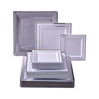 PARTY DISPOSABLE 240 PC DINNERWARE SET | 80 Charger Plates | 80 Dinner Plates | 80 Side Plates | Heavy Duty Materials | for Upscale Wedding and Dining (Dazzling Square Collection - Silver)