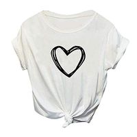 Meikosks Womens Short Sleeve O-Neck Blouses Love Printed T Shirt Basic Tops Summer Casual Tops White