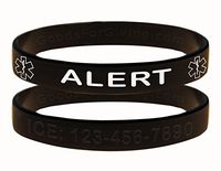 Custom Medical Alert ID Bracelet Wristbands - 2 Pack - Black - 6 Inches - Toddler