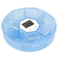 Cikonielf Pill Box Holder Organizer Electronic Pill Dispenser with Alarm Reminder Round Shape 7 Days Portable(Blue)