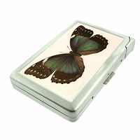 Perfection In Style Metal Cigarette Case with Built in Lighter Vintage Butterfly Design 002