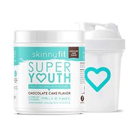 SkinnyFit Super Youth Collagen Powder Chocolate Cake Flavor, Types I, II, III, V and X, and 20 oz. Shaker Bottle, BPA Free with Mixing Grid, Leak Proof Ideal for Collagen Protein Shakes, 58 Servings