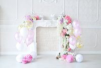 Baocicco Birthday Decorations Interior Backdrop 7x5ft Cotton Polyester Photography Background Elegant White Room Flower Bouquet Baby Cake Smash Paper Poms Children Girl Newborn Baby Birthday Party
