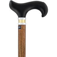 Black Leather Derby Walking Cane with Ash Wood Shaft and Two Tone Collar