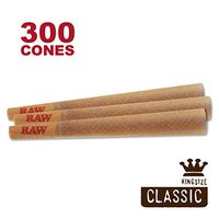RAW 300 Classic King Size Cones - W Gallery Scoop Sticker - Discreet Box - Pure Hemp 109mm Pre Rolled Cones - 26mm Filter Tips - Natural Brown Unbleached Unrefined Rolling Papers - Bulk Pack Bundle