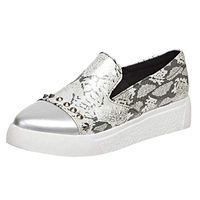Cenglings Loafers,Womens Pointed Toe Snakeskin Print Shoes Slip On Rivets Wedge Shoes Platform Sneakers Dress Office Shoes(White,42)
