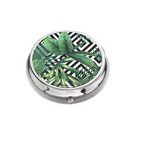Rex Parker Pill Box with High Gloss Design - Compartment Pill Case, Pill Box for Pocket or Purse (Tropical Rainforest Green Plants) (Round)