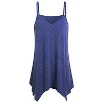 Jophufed Womens Summer Loose Button V Neck Cami Tank Tops Vest Blouse Blue