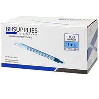 1ml Syringe Sterile with Luer Slip Tip - 100 Syringes by BH Supplies (No needle) Individually Sealed - FDA Approved