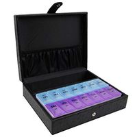 7 Day Pill Box Medication & Prescription Storage Organizer with Leather Travel Case (Jet Black)