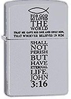 John 3:16 Gospel of John Christian Cross Chrome Zippo Lighter
