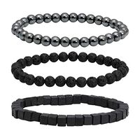MILAKOO 3 Pcs Hematite Therapy Lava Rock Bracelet Black Wooden Bead Bracelet for Men Women